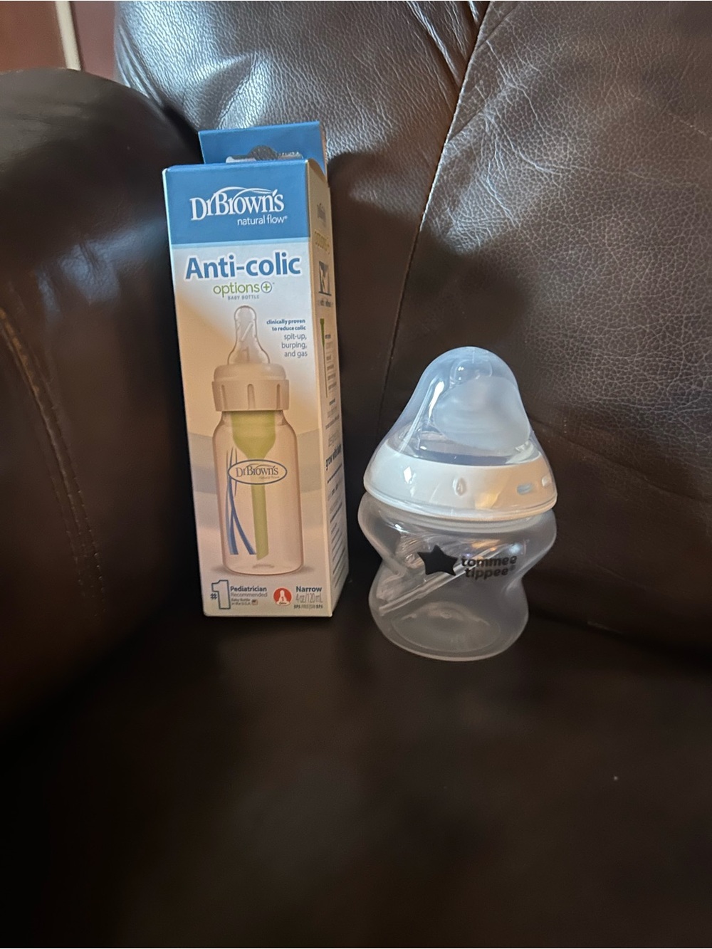 Dr. Brown's Anti-Colic Baby Bottle and Clear Tommee Tippee Bottle